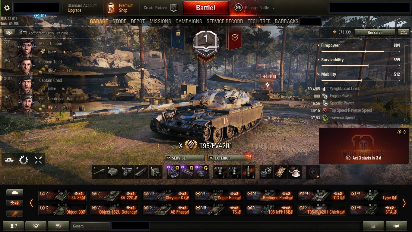 Eu Wot Account Obj 907 T95 Fv41 Chieftain Vk 70 01 K Epicnpc Marketplace