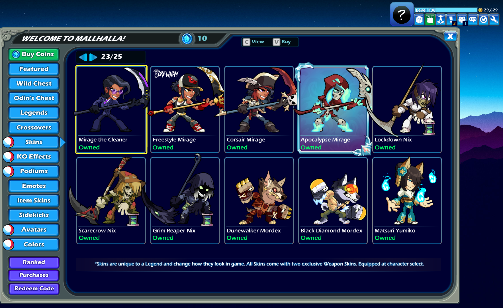 Selling - selling brawlhalla account, 100lv, dlc, skins, 1800highest ...