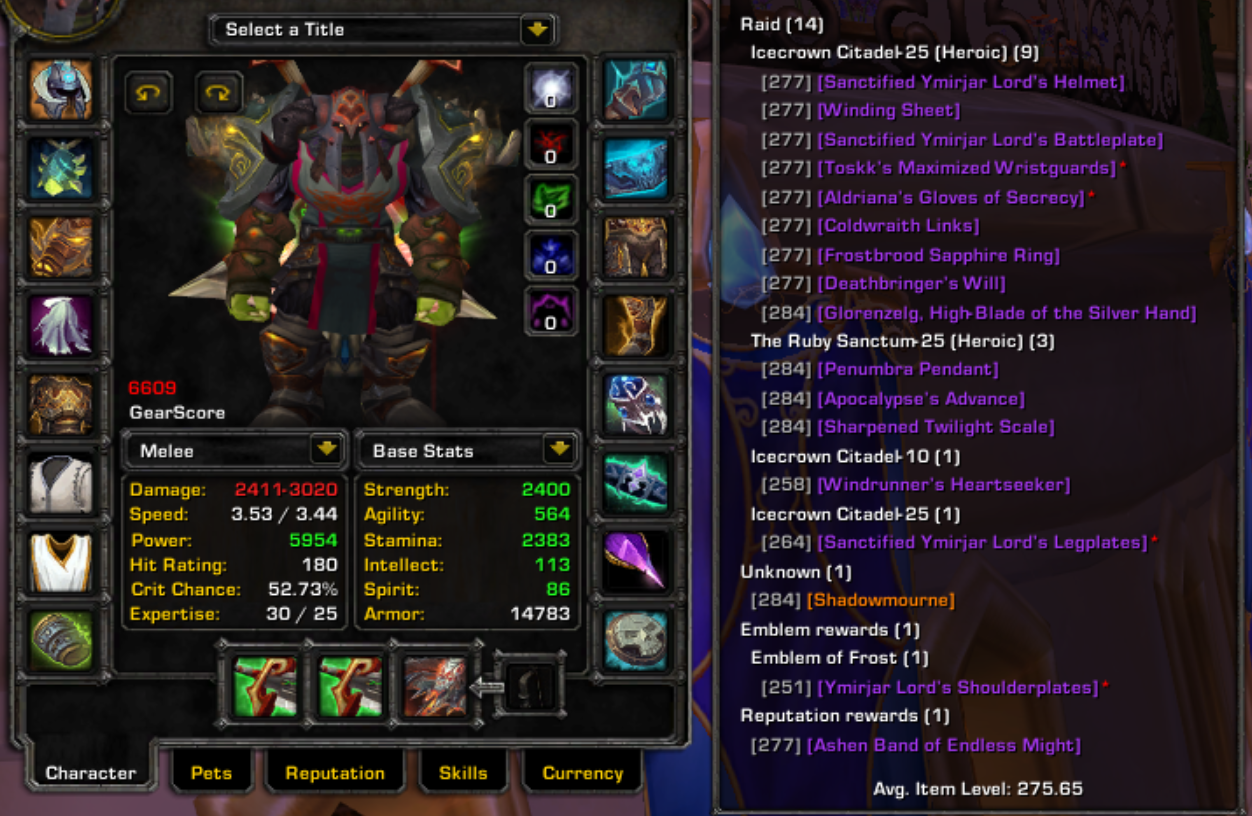 Selling - Selling warmane account BiS Druid Tank, 6.6k Warrior with Axe ...